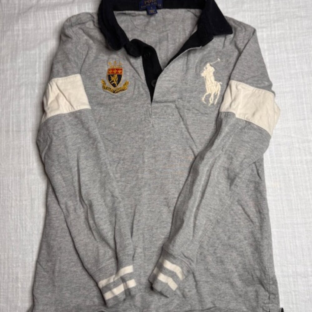 VTG Ralph Lauren Polo Rugby Long Sleeve Boys Gray Embroidered